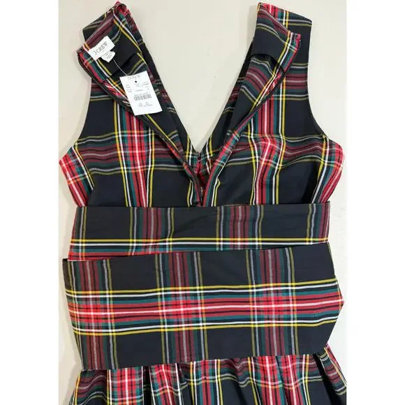 NWT J.Crew Stewart Tartan Plaid V-Neck Wrap Dress Black Sz 4 Fit & Flare Holiday - Picture 9 of 10